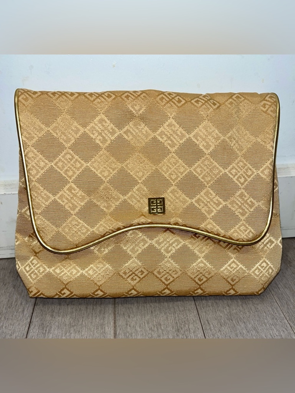 Vintage Givenchy Organza Gold Satin Pouch, Clutch Handbag, Bag Cosmetic